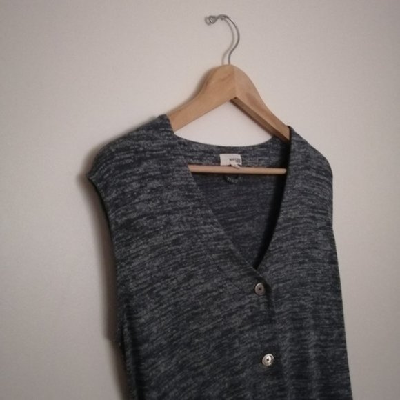 Aritzia Wilfred Free Heathered Gray Tie-up Button Down Sleeveless Tunic Dress - Picture 5 of 10